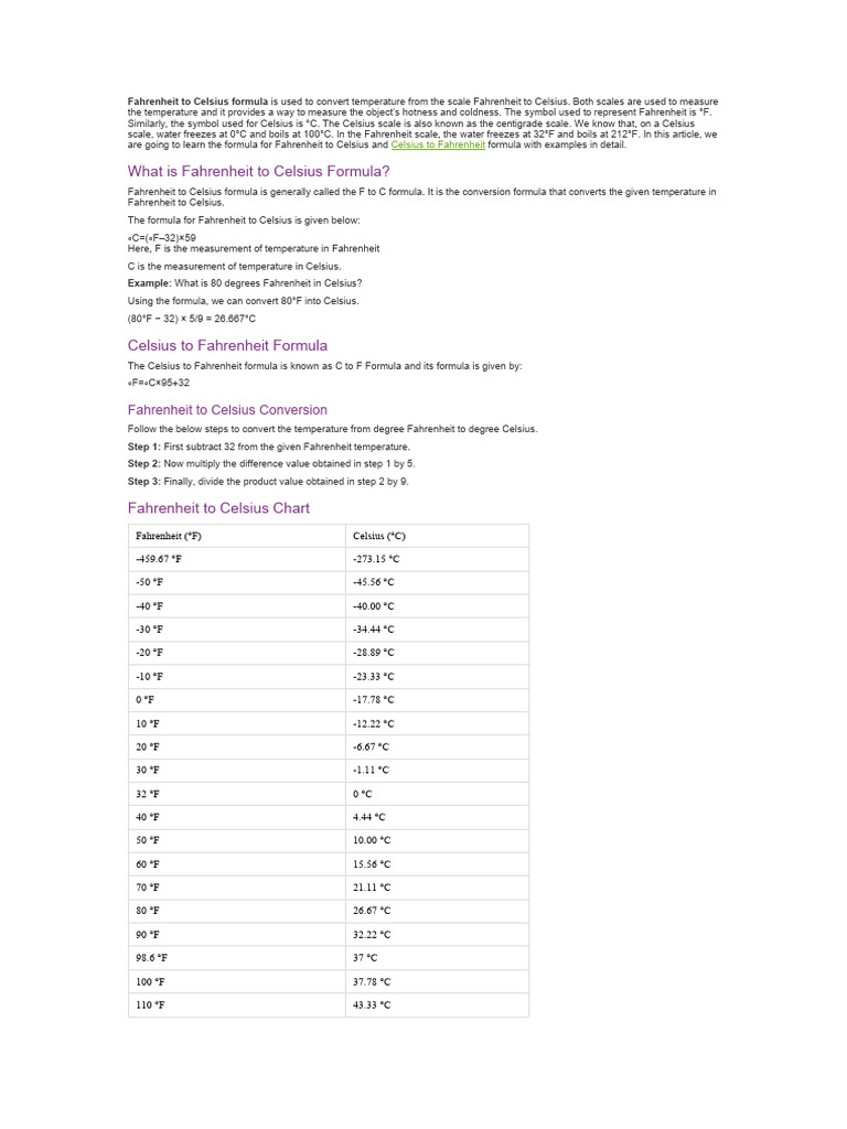 Fahrenheit To Celsius Formula